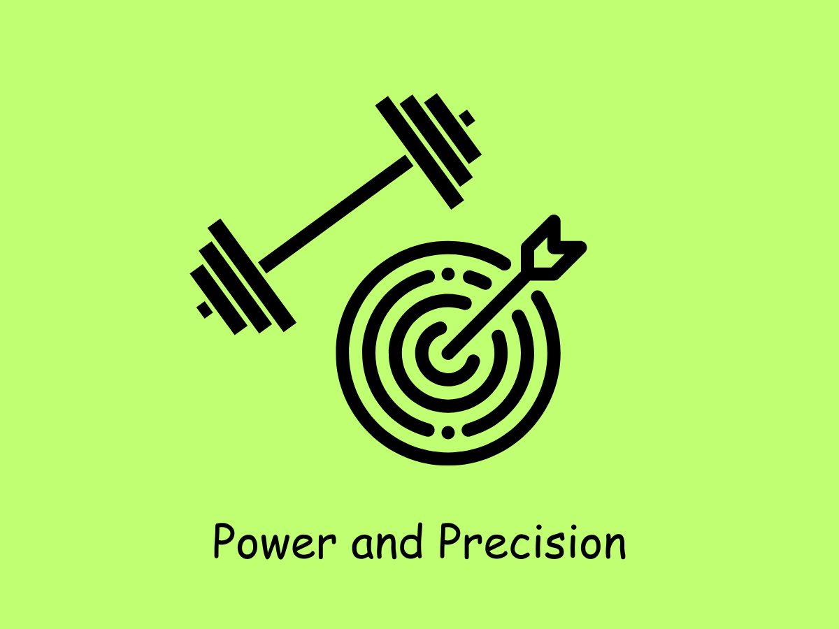 A barbell reprenting power and bullseye representing precision