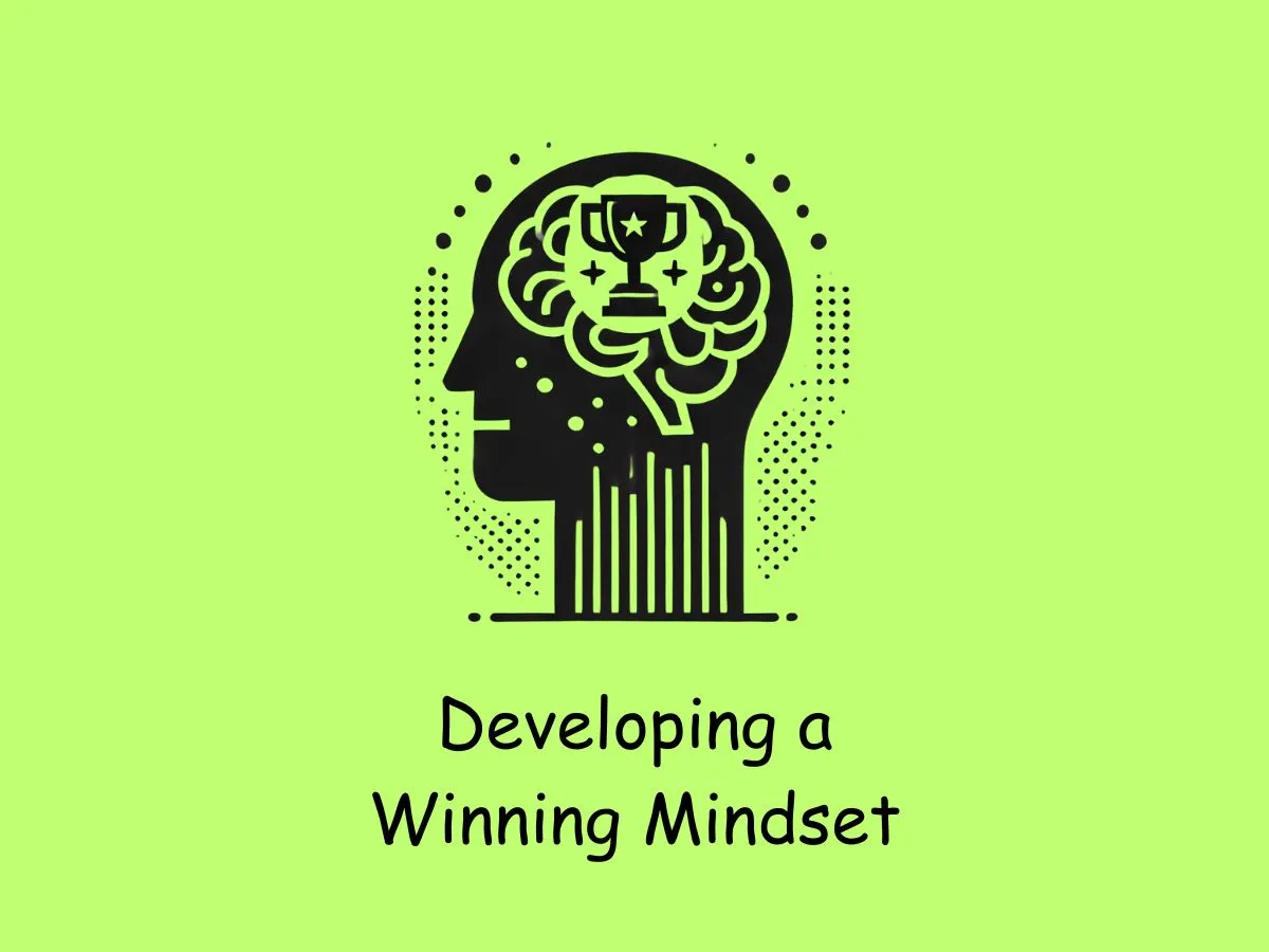 A outline of a humans head exposing the brain with a trophy inside representing a winning mindset